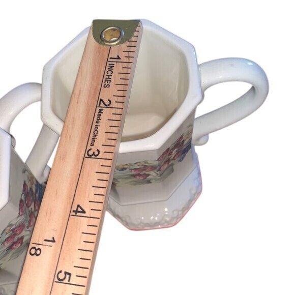 Avon Sweet Country Harvest Pedestal Mugs Set Of 4 Hexagonal Design Fruit & Flora - Picture 7 of 8